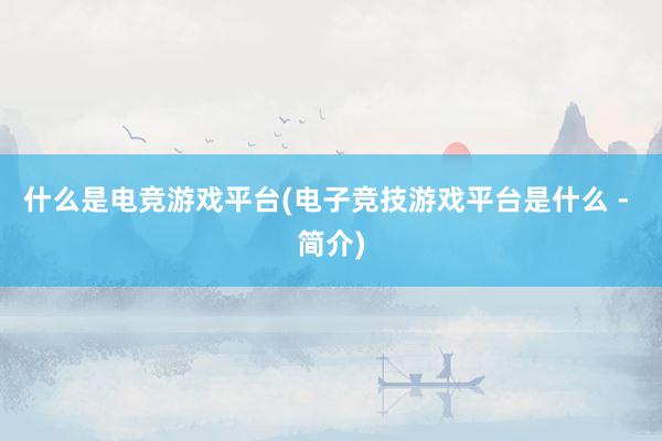 什么是电竞游戏平台(电子竞技游戏平台是什么 - 简介)