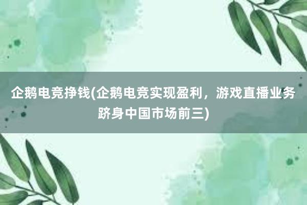 企鹅电竞挣钱(企鹅电竞实现盈利，游戏直播业务跻身中国市场前三)