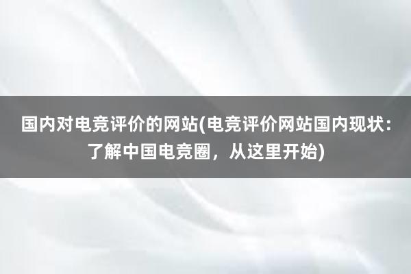 国内对电竞评价的网站(电竞评价网站国内现状：了解中国电竞圈，从这里开始)