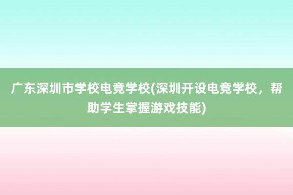 广东深圳市学校电竞学校(深圳开设电竞学校，帮助学生掌握游戏技能)