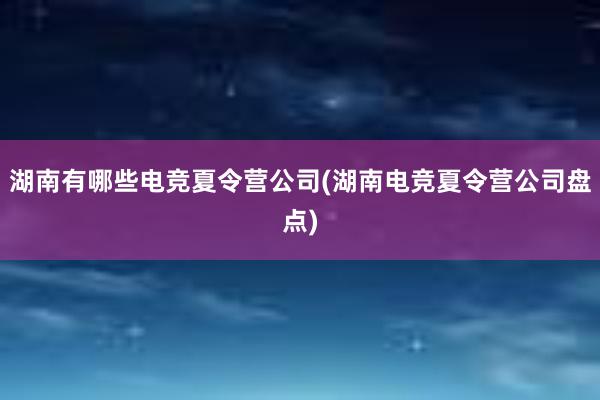 湖南有哪些电竞夏令营公司(湖南电竞夏令营公司盘点)