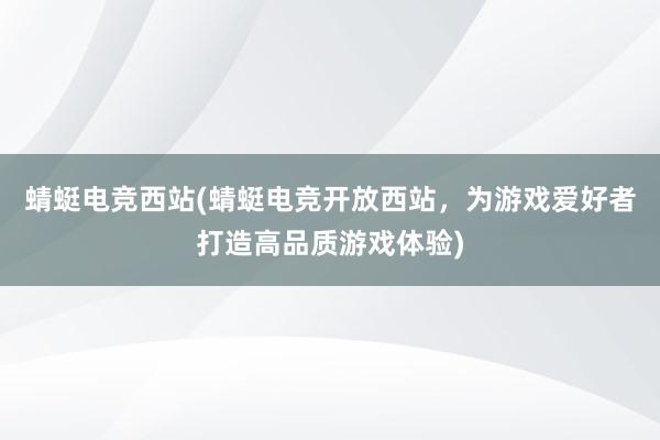 蜻蜓电竞西站(蜻蜓电竞开放西站，为游戏爱好者打造高品质游戏体验)