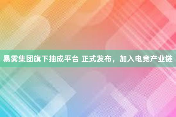 暴雾集团旗下抽成平台 正式发布，加入电竞产业链