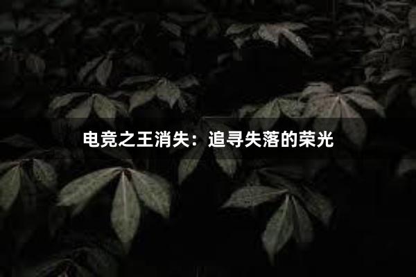 电竞之王消失：追寻失落的荣光