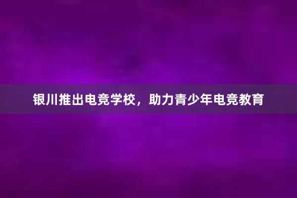 银川推出电竞学校，助力青少年电竞教育